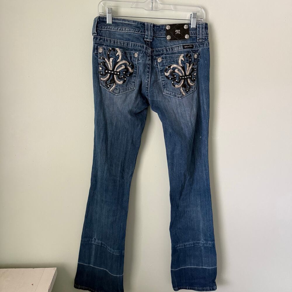 Y2K Low Rise McBling Miss Me Dark Was Bedazzled Boot Cut Women’s Jeans Sz 29 - Picture 3 of 8